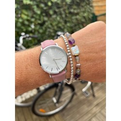 La Véritable Femme bracelet cuir Rose pastel fond blanc chromée